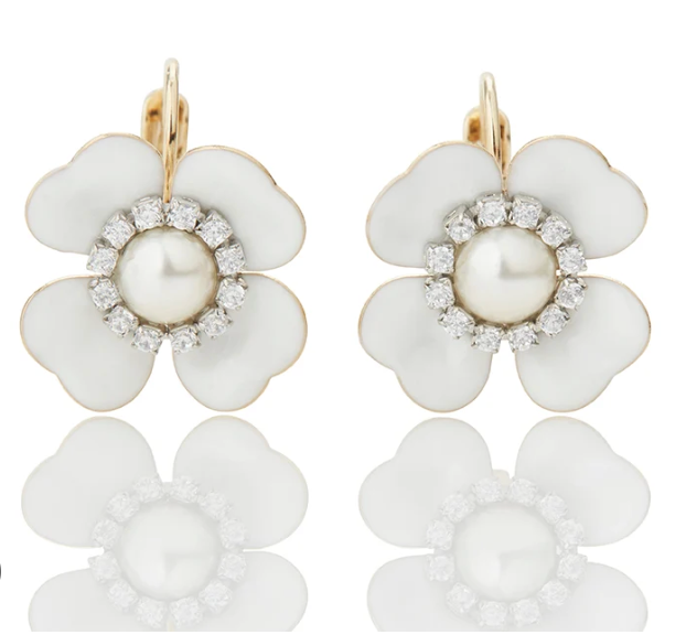Firucci Peony Italian Enamel Flower Drop Earring Ivory