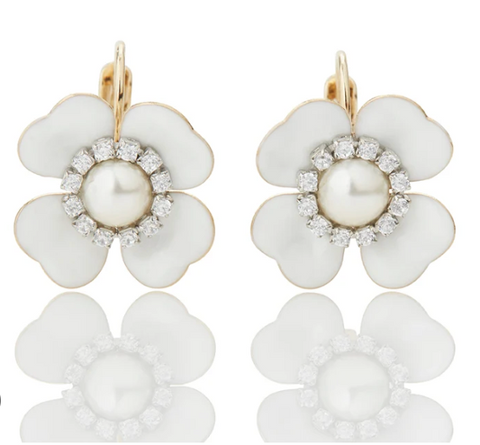 Firucci Peony Italian Enamel Flower Drop Earring Ivory