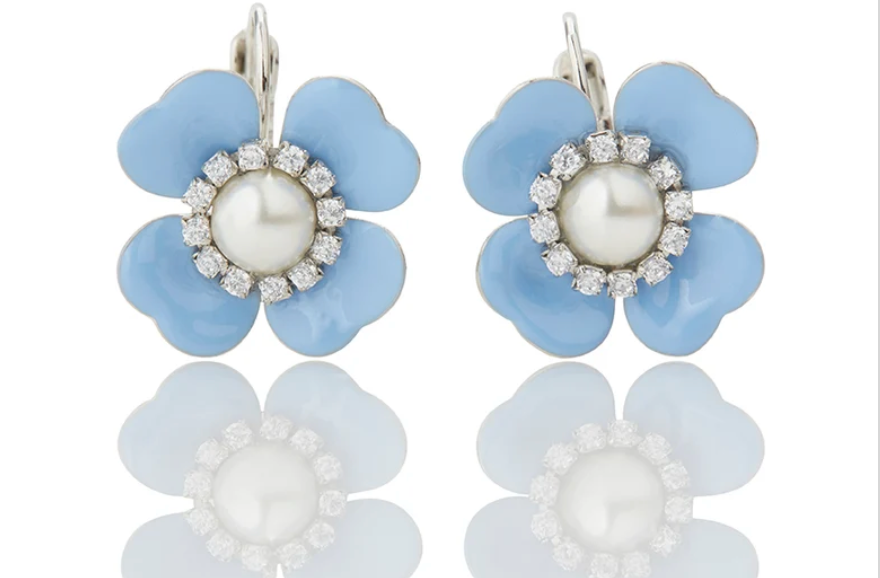 Firucci Peony Italian Enamel Flower Drop Earring Blue