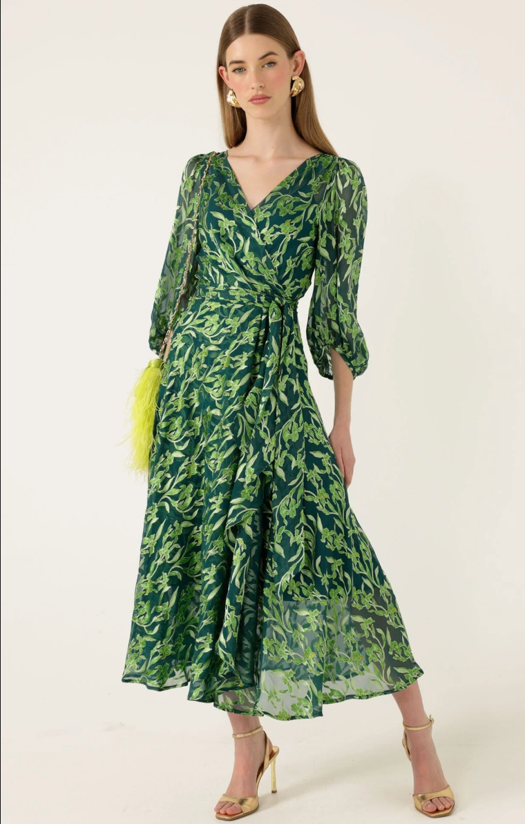 Orchid Wrap Dress Emerald Botanical