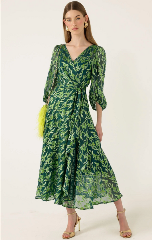 Orchid Wrap Dress Emerald Botanical