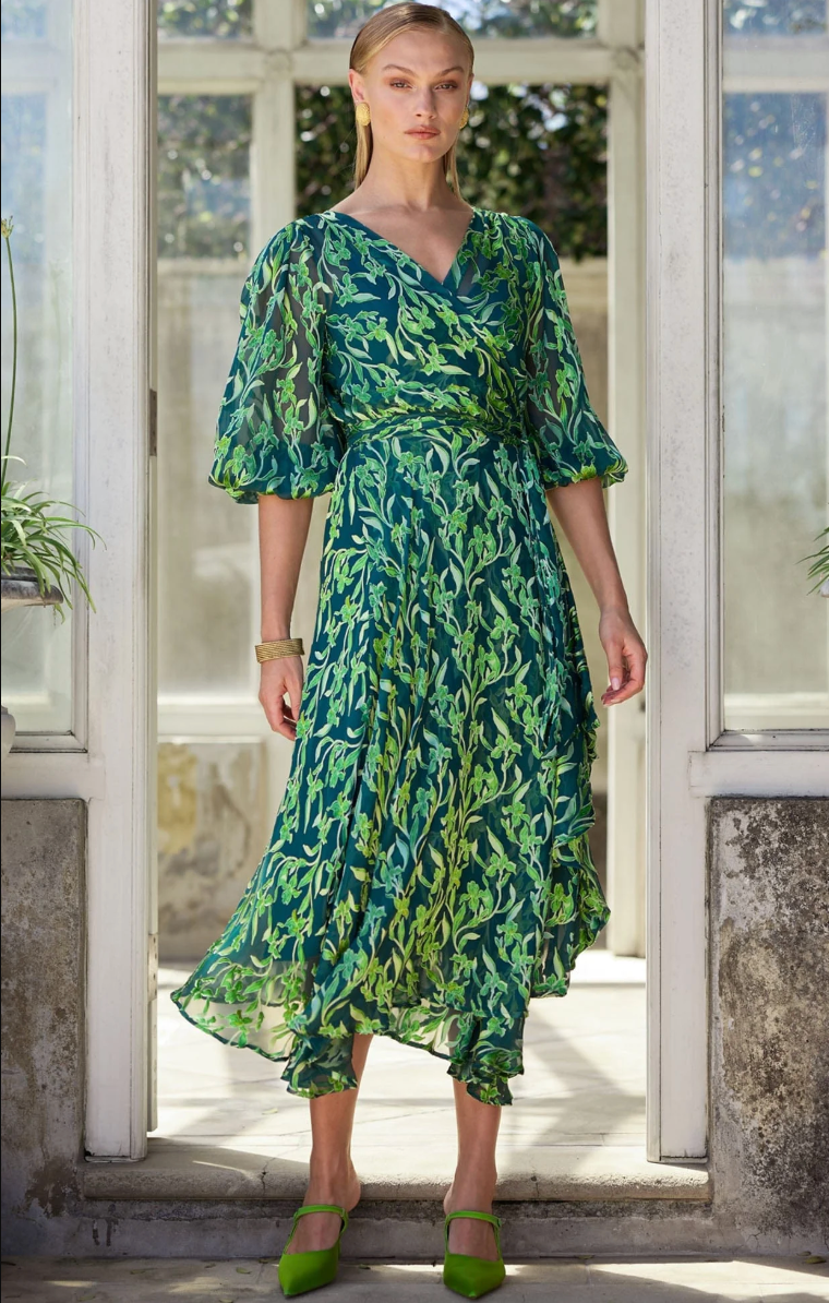 Orchid Wrap Dress Emerald Botanical