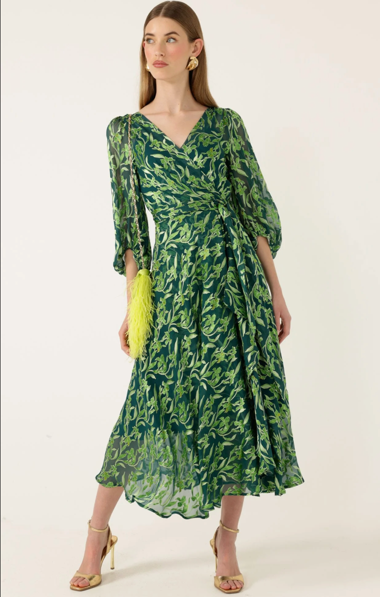 Orchid Wrap Dress Emerald Botanical