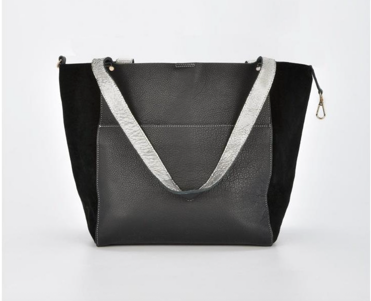 Phoenix Suede Hobo Bag Black/Silver