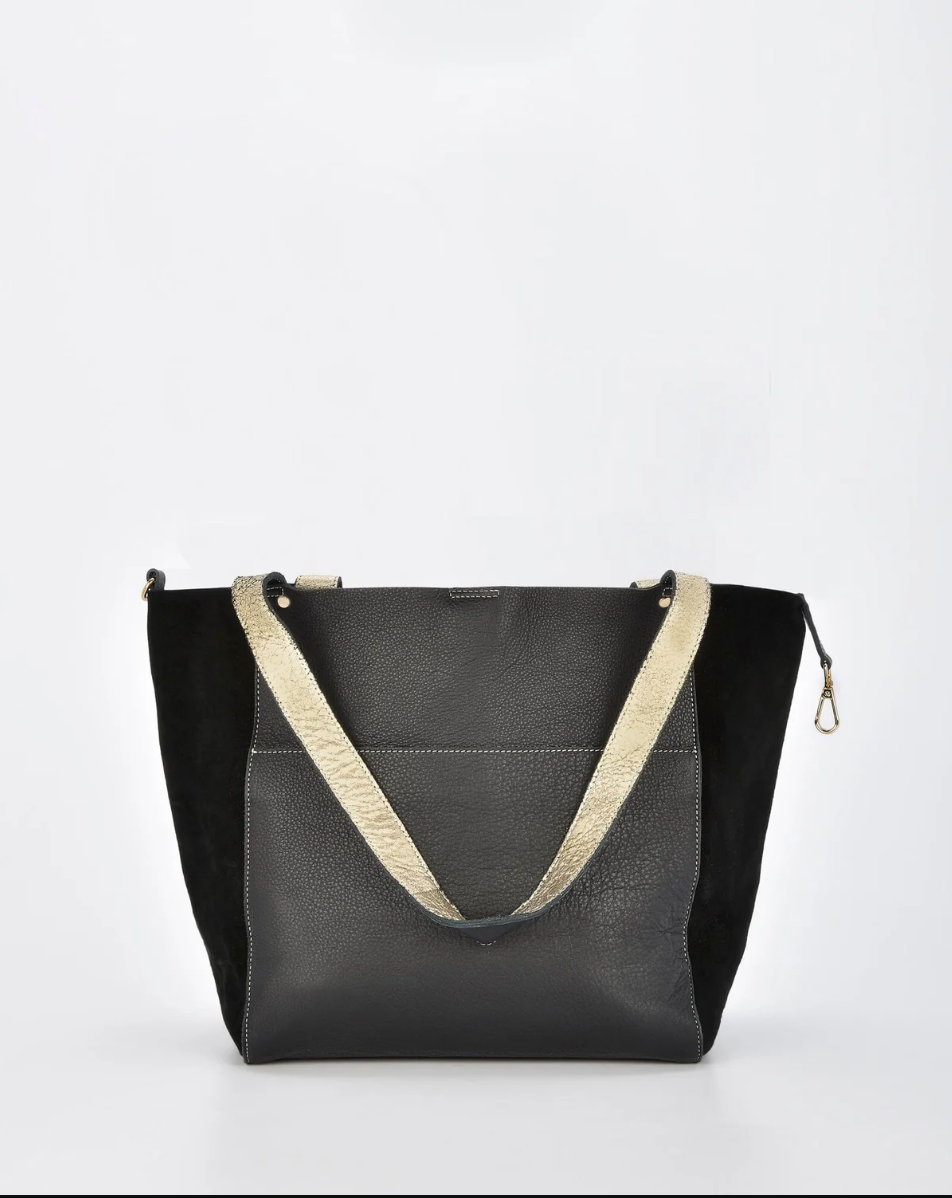 Phoenix Suede Hobo Bag Black/Champagne
