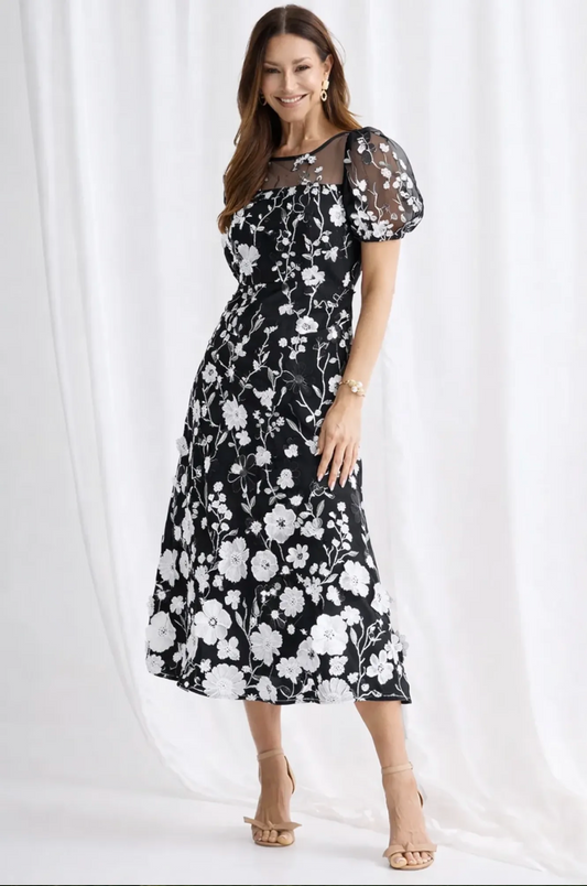 Lizzie Midi Dress Black & White