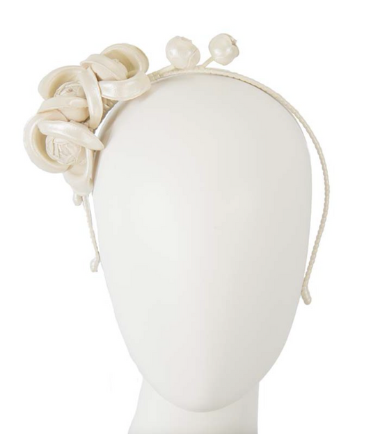 Faux Leather Flower Fascinator Cream