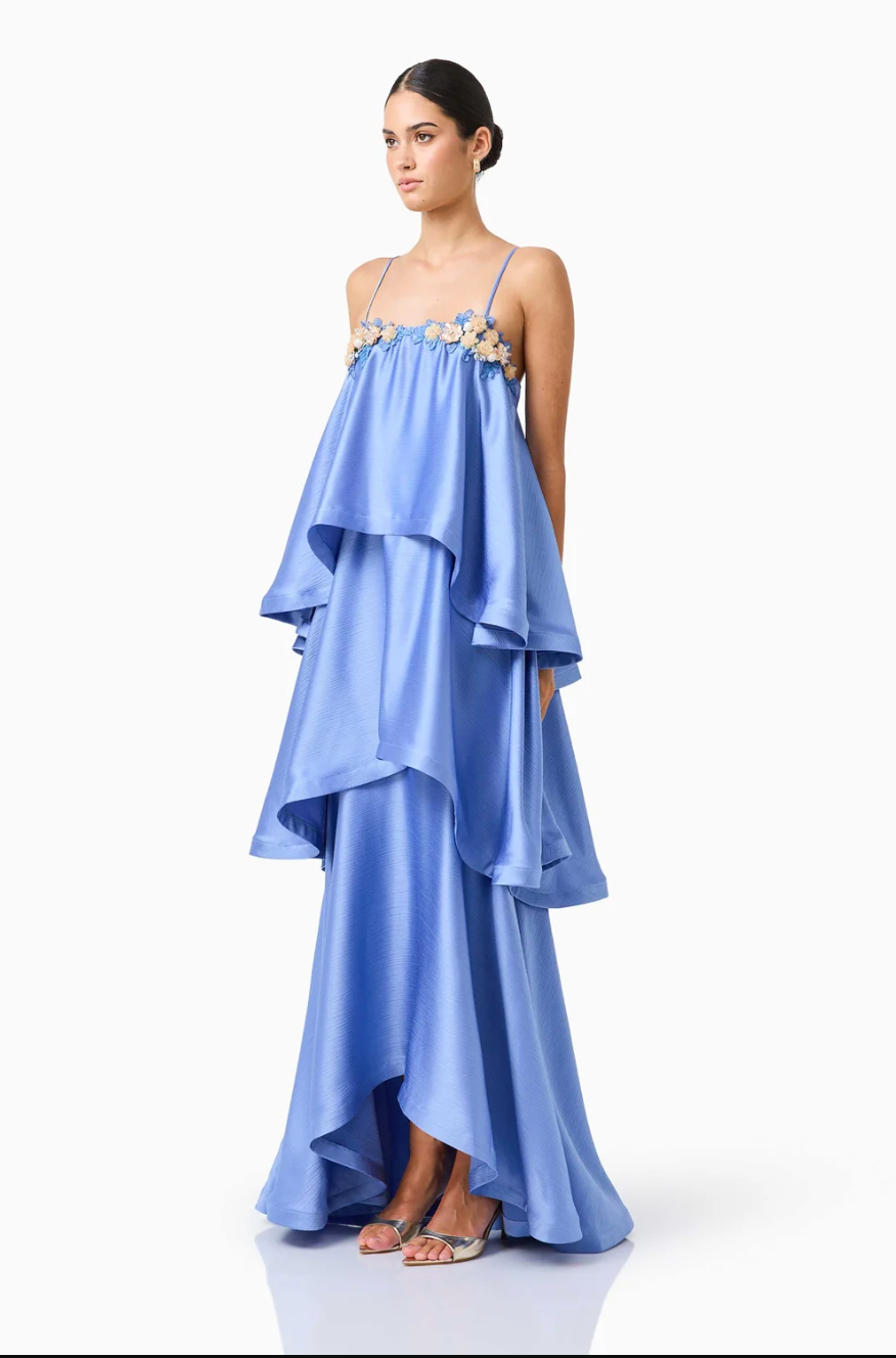 Poselia Tiered Gown Slate Blue