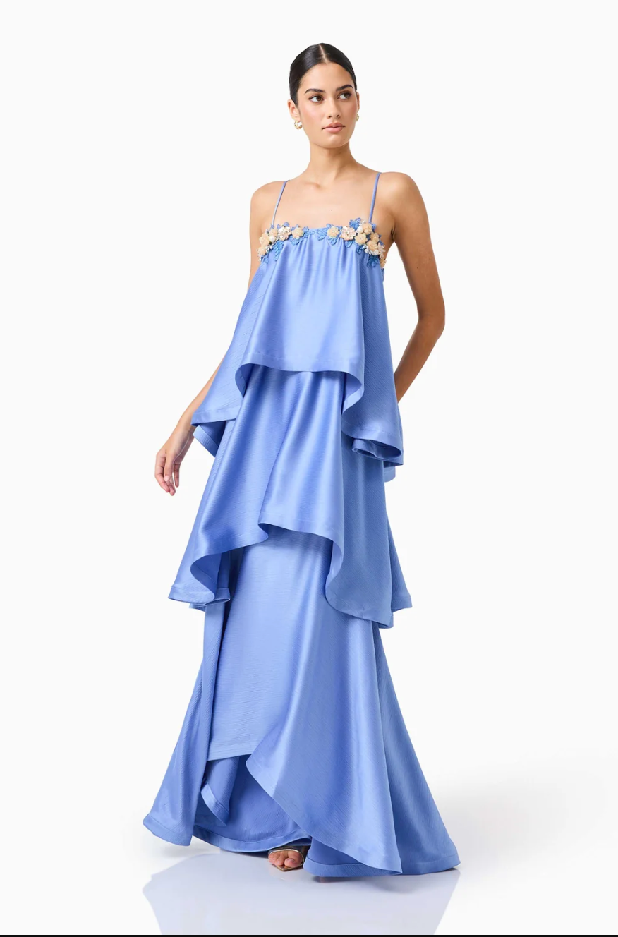 Poselia Tiered Gown Slate Blue