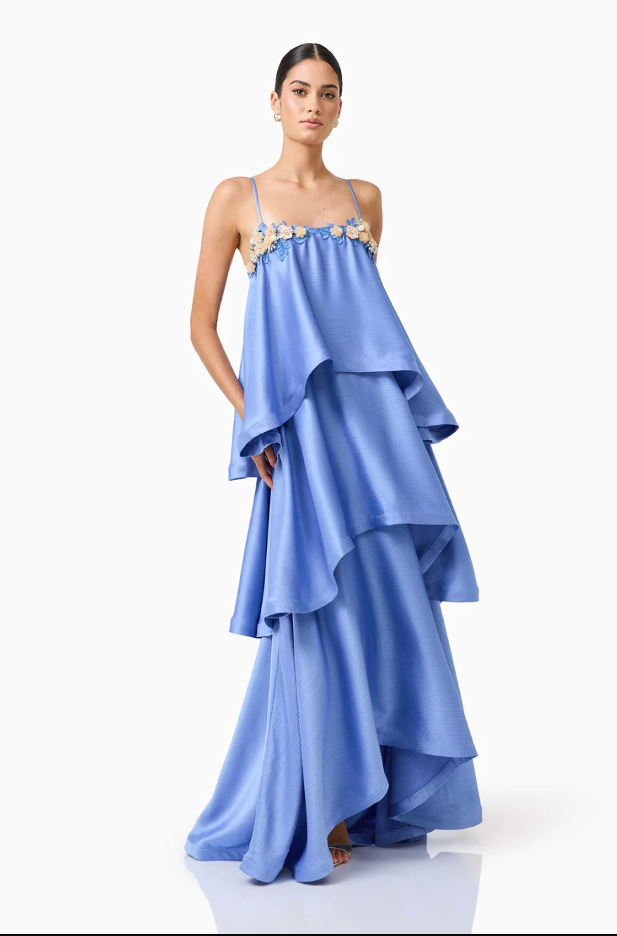 Poselia Tiered Gown Slate Blue