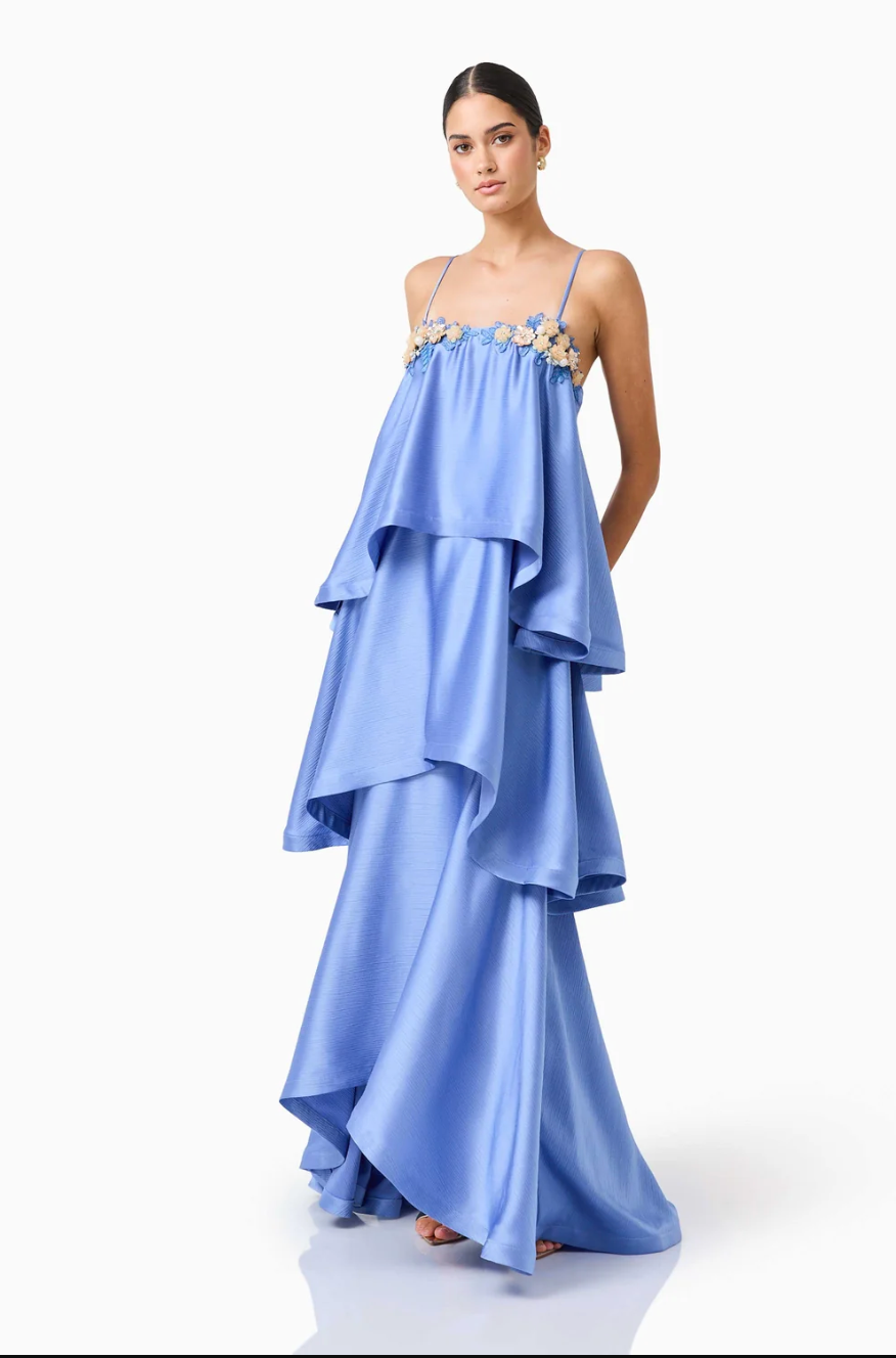 Poselia Tiered Gown Slate Blue