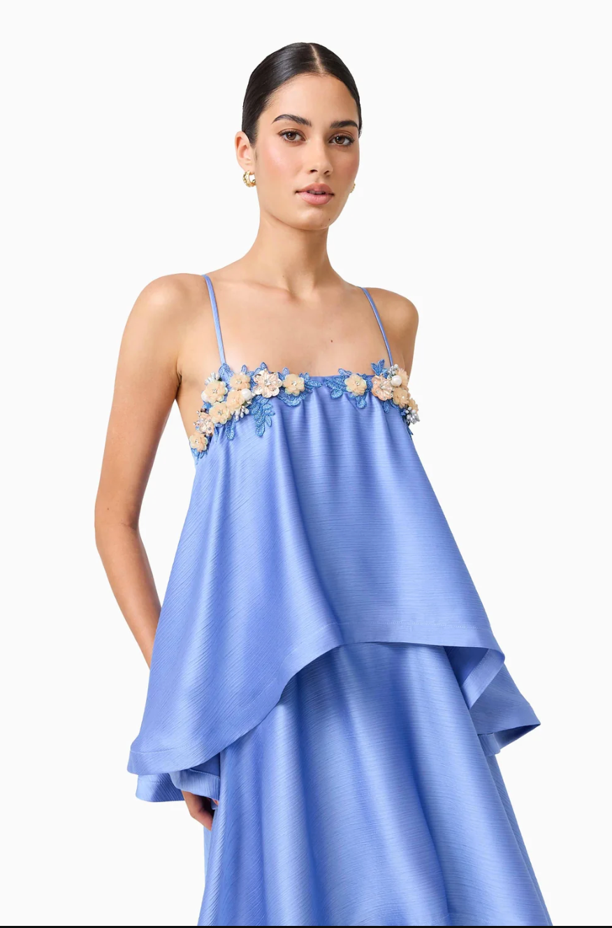 Poselia Tiered Gown Slate Blue