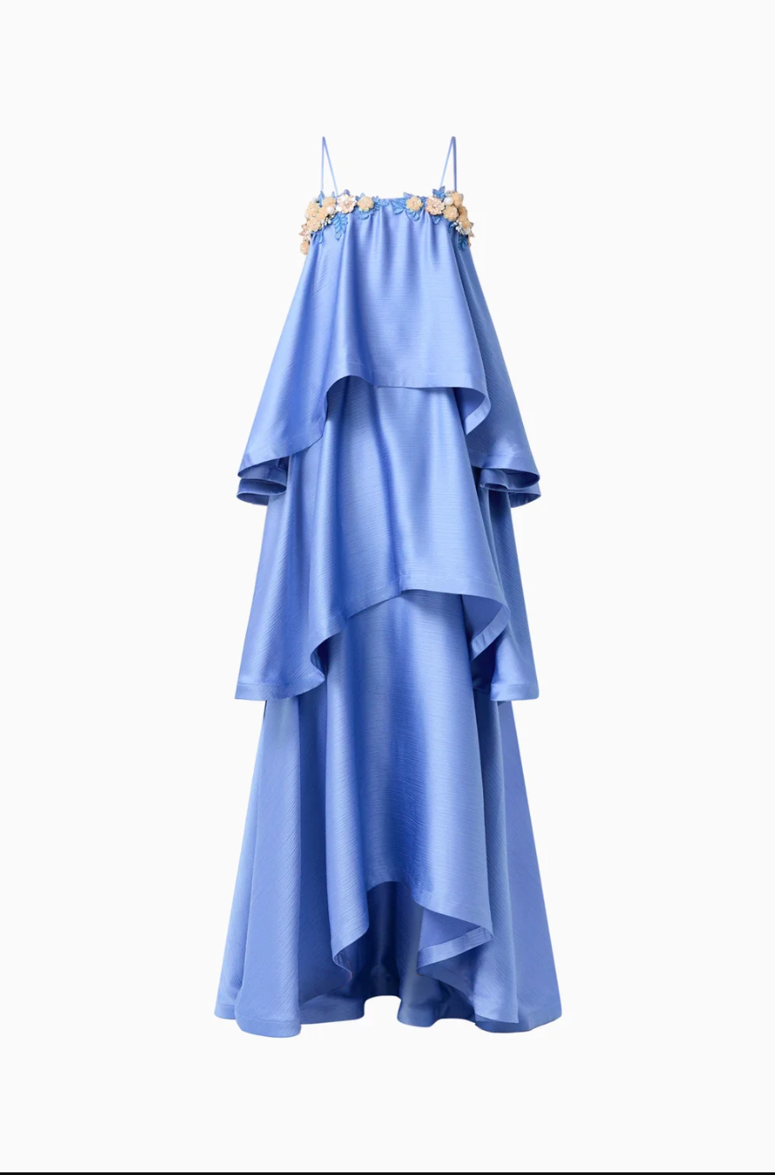 Poselia Tiered Gown Slate Blue