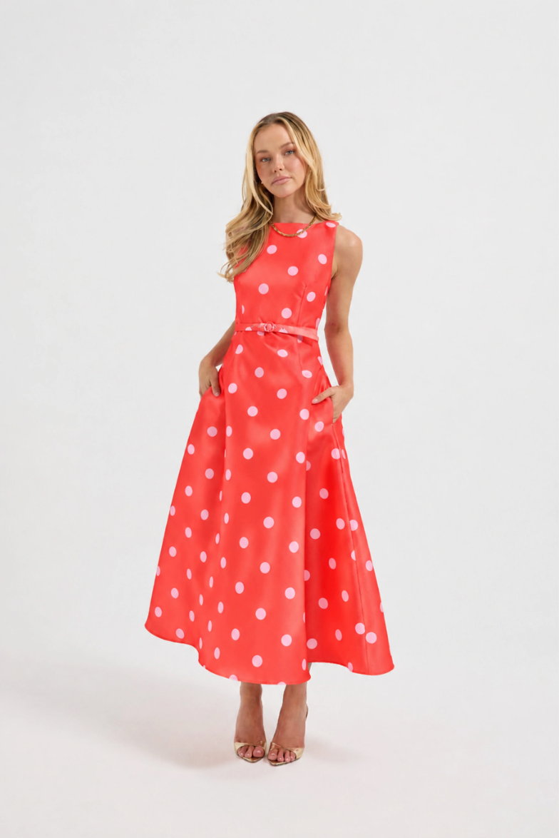 Dottie Flared Midi  Cayenne/Pink