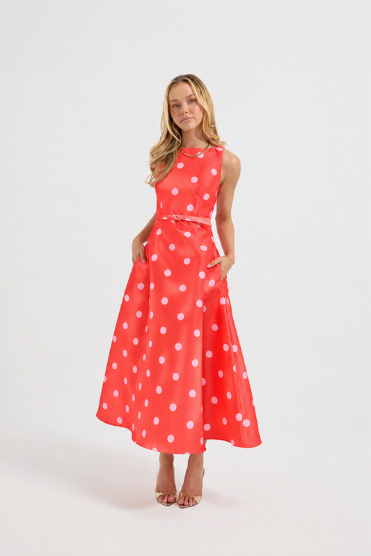 Dottie Flared Midi  Cayenne/Pink