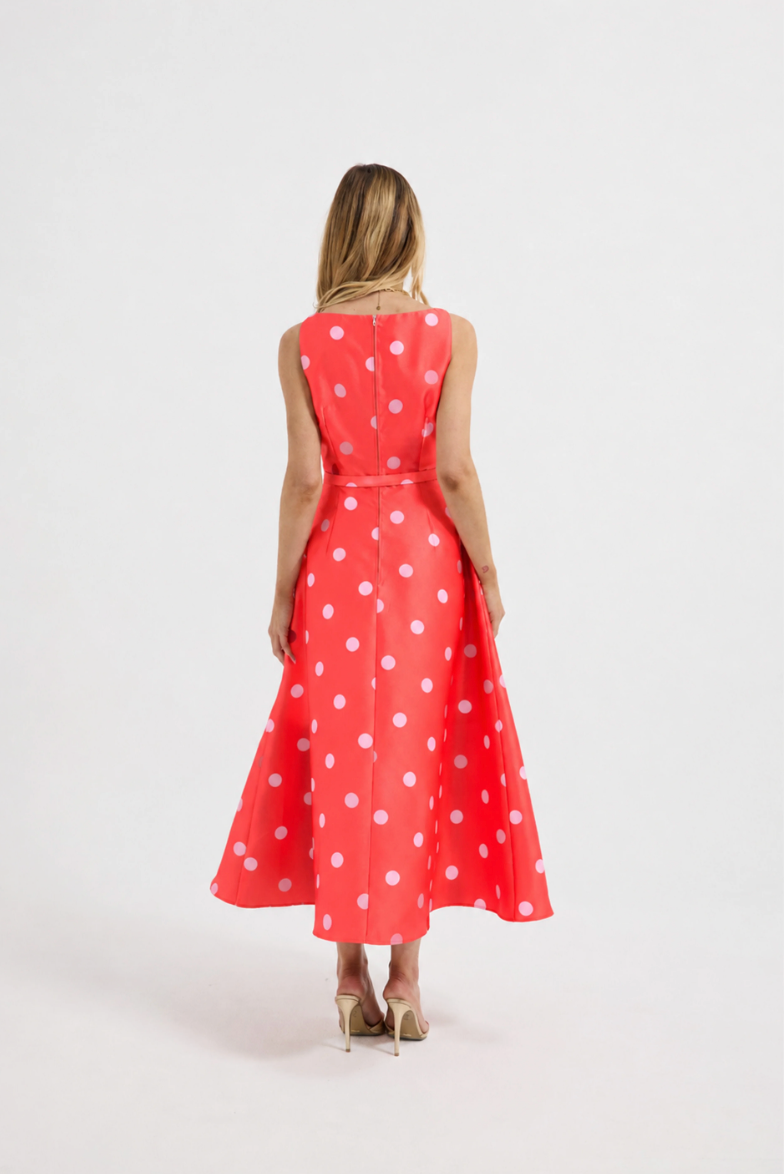 Dottie Flared Midi  Cayenne/Pink