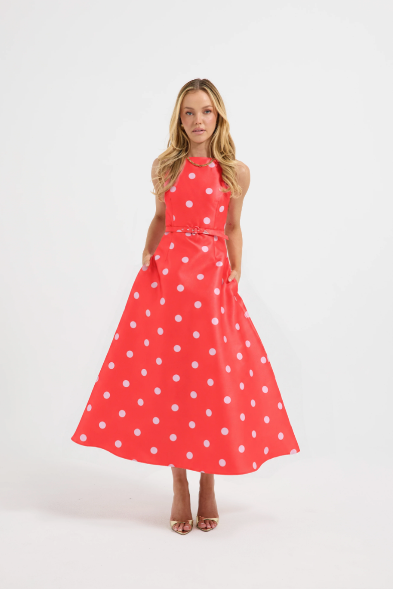 Dottie Flared Midi  Cayenne/Pink