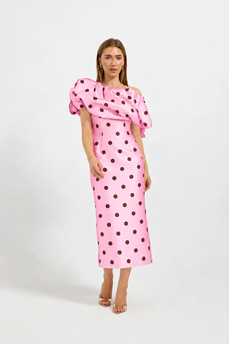 Dottie Asymmetric Midi Pink/Cherry