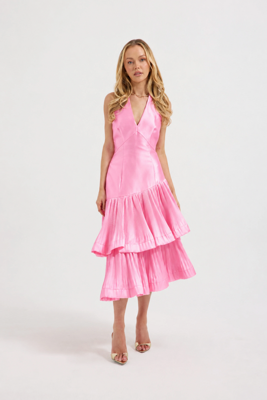 Lennox Pleated Halter Midi Pink