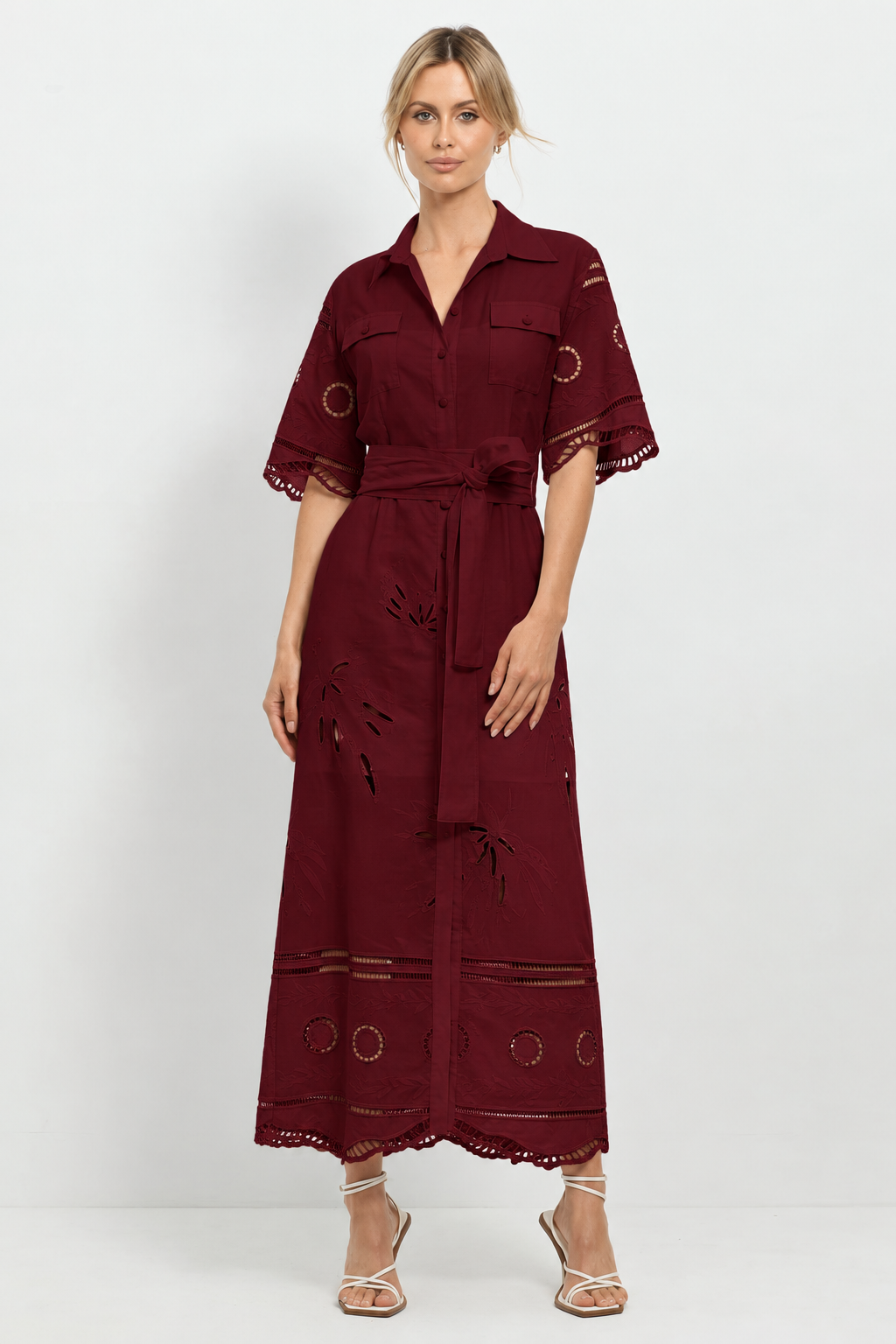 Sunrise Midi Shirt Dress in Burgundy