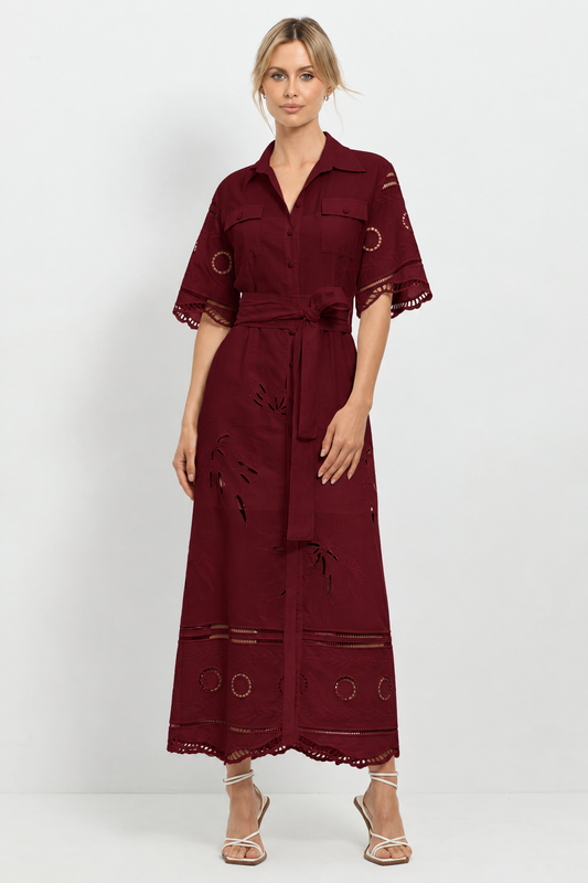 Sunrise Midi Shirt Dress in Burgundy